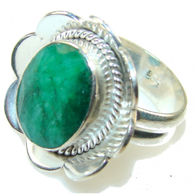 Natural Beauty! Green Emerald Sterling Silver Ring s. 7 1/4