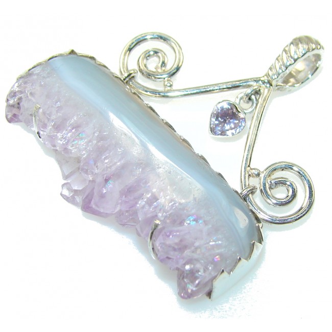New Trendy!! Amethyst Cluster Sterling Silver Pendant