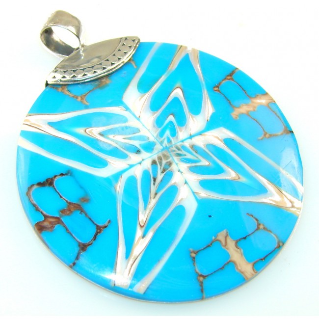 Big! Excellent Blue Ocean Shell Sterling Silver Pendant