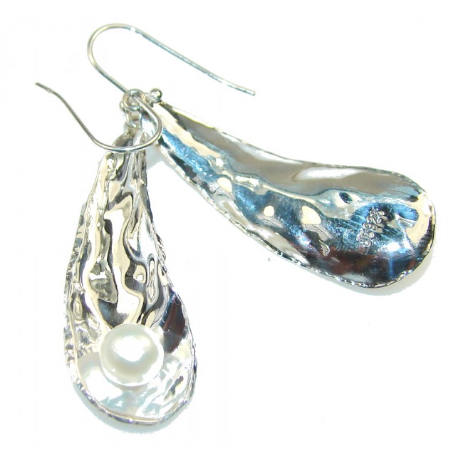 Awesome White Fresh Water Pearl Sterling Silver Earrings
