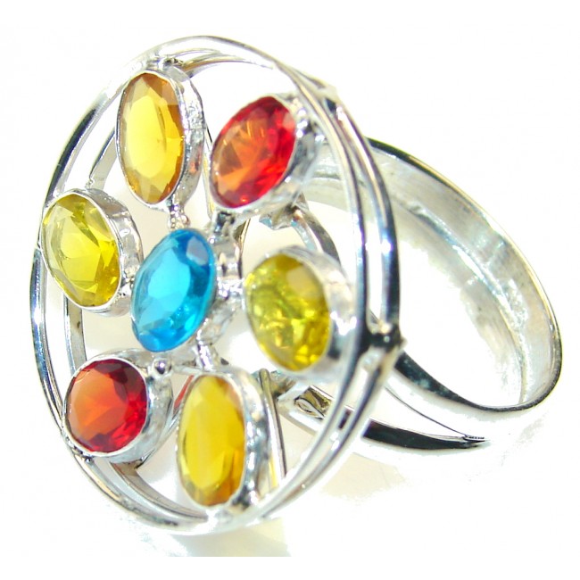Excellent Multicolor Quartz Sterling Silver Ring s. 8