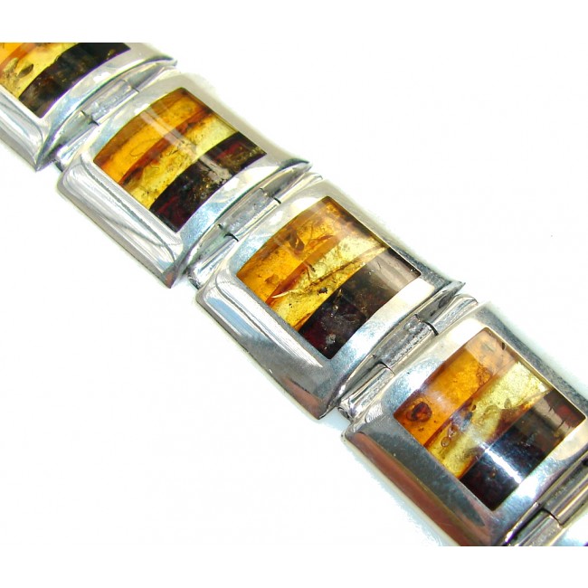 Excellent Quality Mosaic Baltic Amber Sterling Silver Bracelet