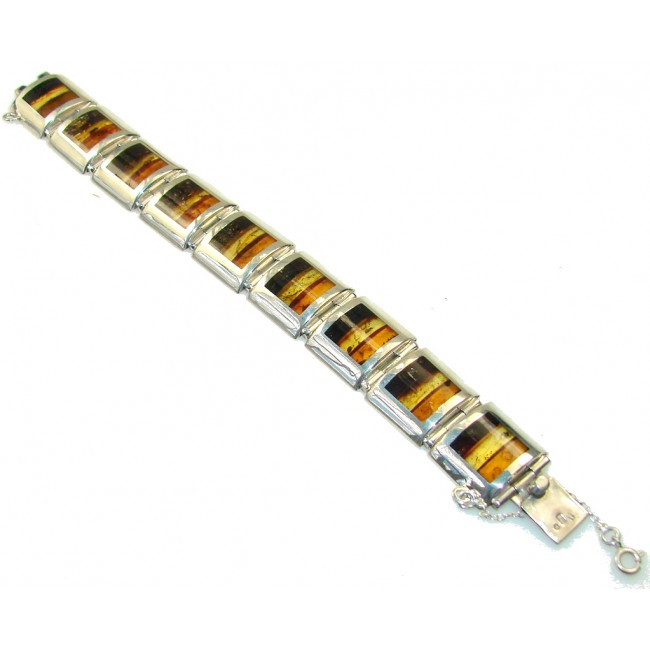 Excellent Quality Mosaic Baltic Amber Sterling Silver Bracelet