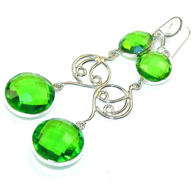 Excellent Green Quartz Sterling Silver earrings / Long