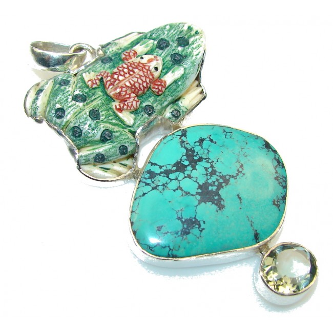 Big!! New Trendy! Turquoise Sterling Silver Pendant