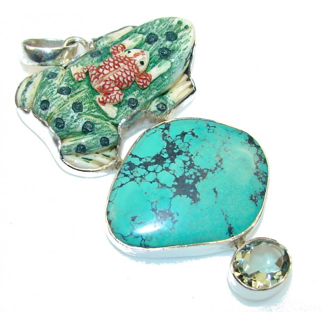 Big!! New Trendy! Turquoise Sterling Silver Pendant