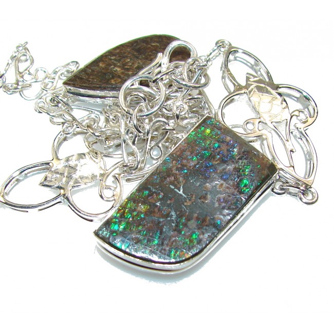 Green Love Attraction!! Ammolite Sterling Silver necklace