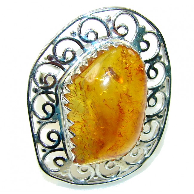 Excellent Brown Amber Sterling Silver Ring s. 10 1/2