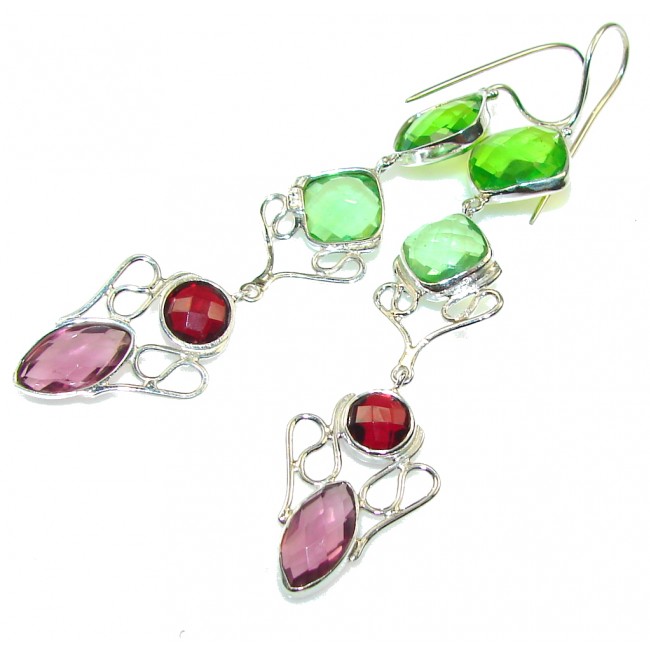 Awesome Multicolor Quartz Sterling Silver Earrings / Very Long