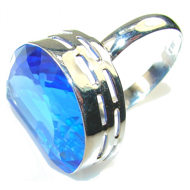 Amazing Color!! Created London Blue Topaz Sterling Silver ring s. 12