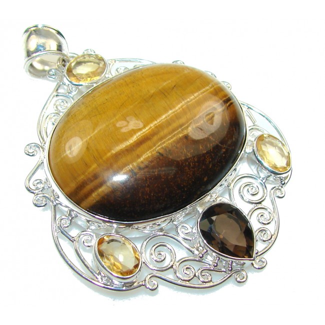 Natural Beauty!! Tigers Eye Sterling Silver Pendant