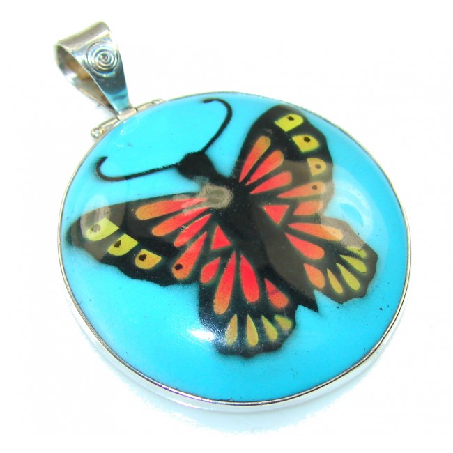 New Fabulous Design!! Blue Butterfly Turquoise Sterling Silver Pendant