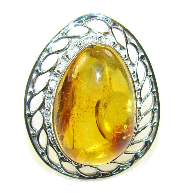 Beautiful Brown Amber Sterling Silver Ring s. 11