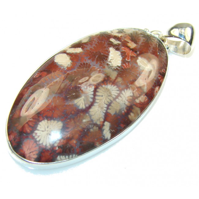 New Brown Fossilized Coral Sterling Silver pendant
