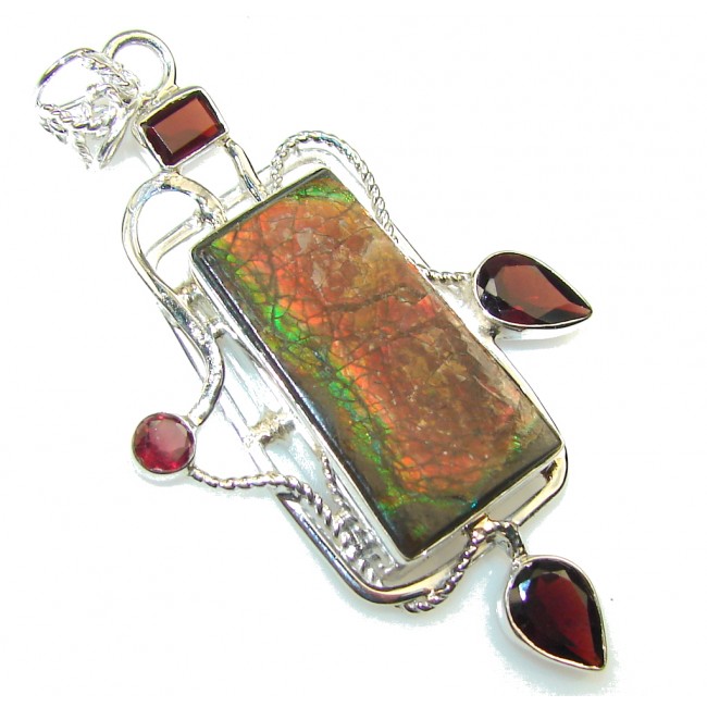 Awesome Design!! Ammolite Sterling Silver Pendant