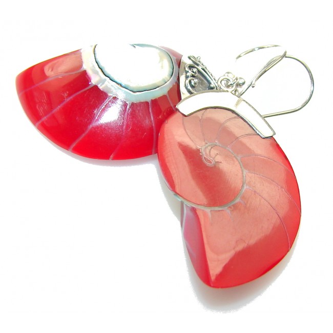 Lovely Red Ocean Shell Sterling Silver earrings