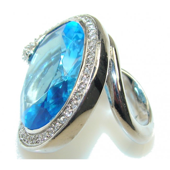 Big!! Awesome Design Of Light Blue Topaz Sterling Silver Ring s. 7 1/2