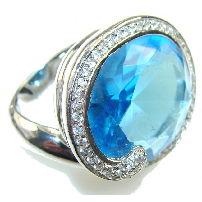 Big!! Awesome Design Of Light Blue Topaz Sterling Silver Ring s. 7 1/2