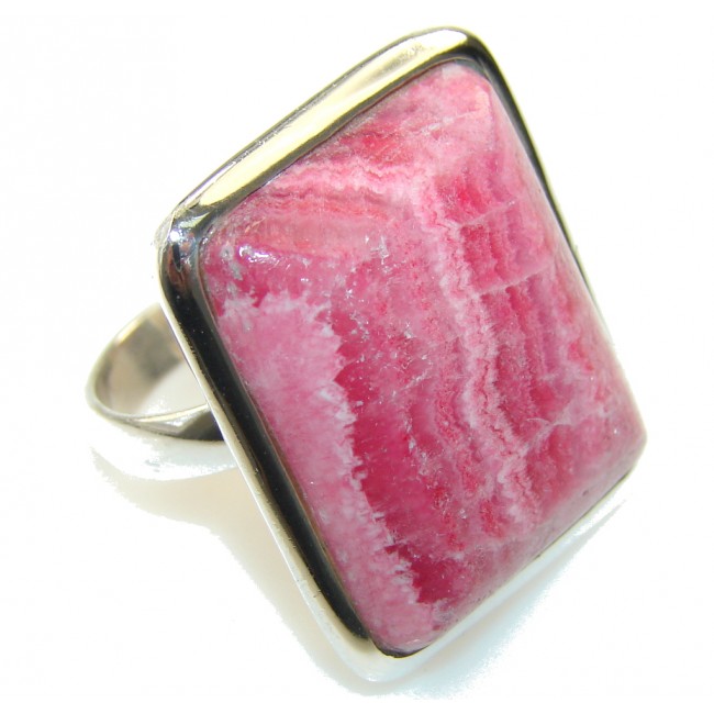 Perfect Pink Rhodochrosite Sterling Silver ring s. 8