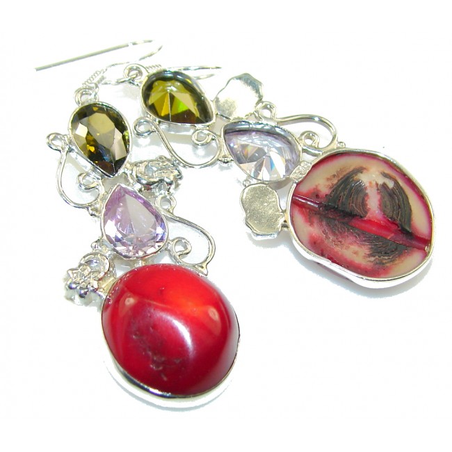 Precious Red Fossilized Coral Sterling Silver earrings