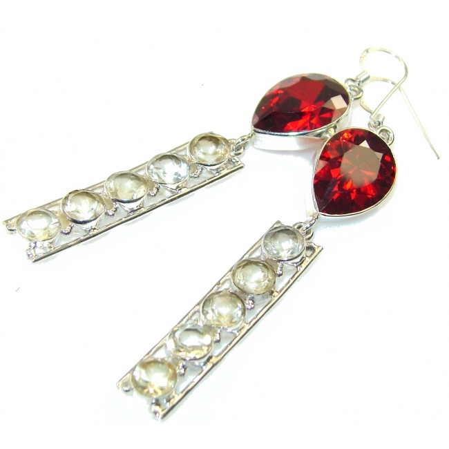 Amazing Created Red Garnet Sterling Silver earrings / Long