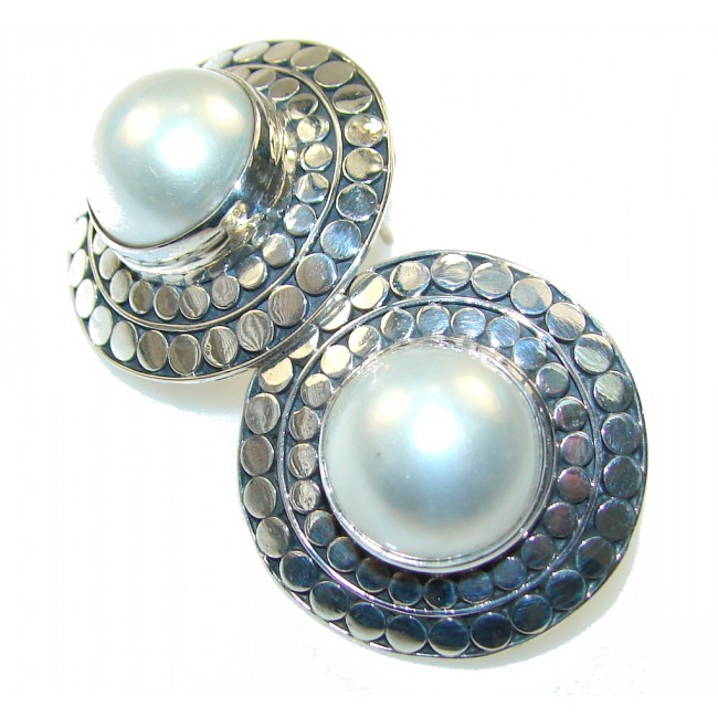 Big! Passion White Fresh Water Pearl Sterling Silver Earrings