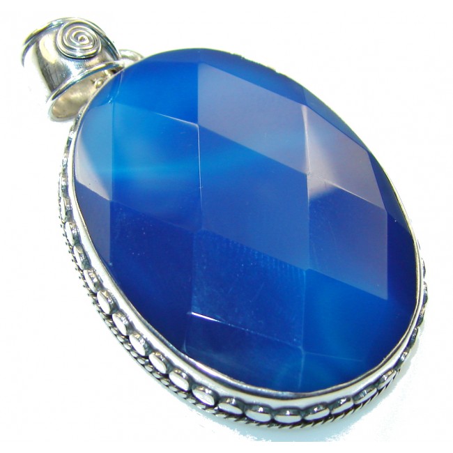 Awesome Color Of Blue Agate Sterling Silver Pendant