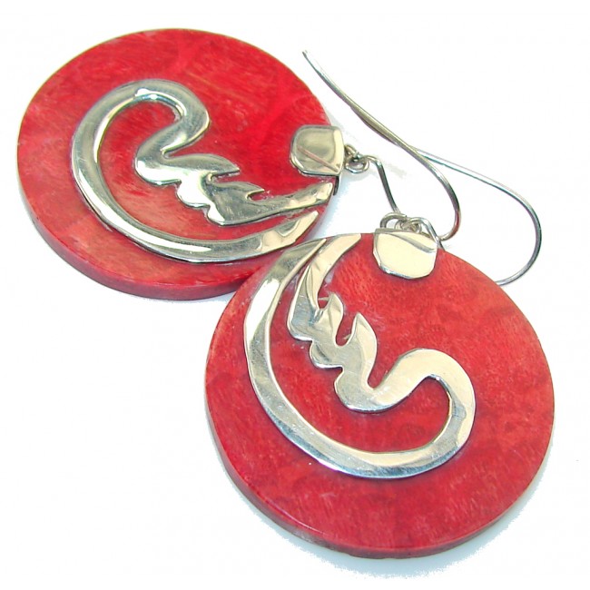 Big!! LOvely Fossilized Coral Sterling Silver earrings