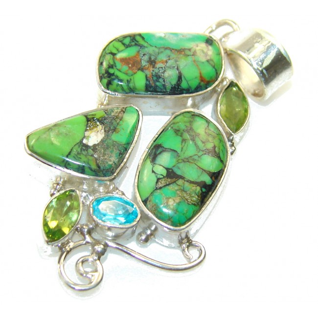 Excellent Green Turquoise Sterling Silver Pendant