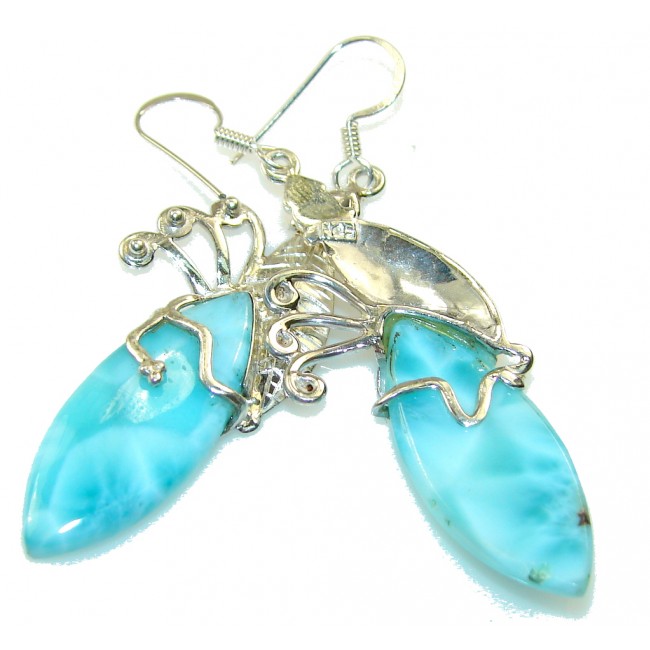 New Design!! Light Blue Larimar Sterling Silver earrings