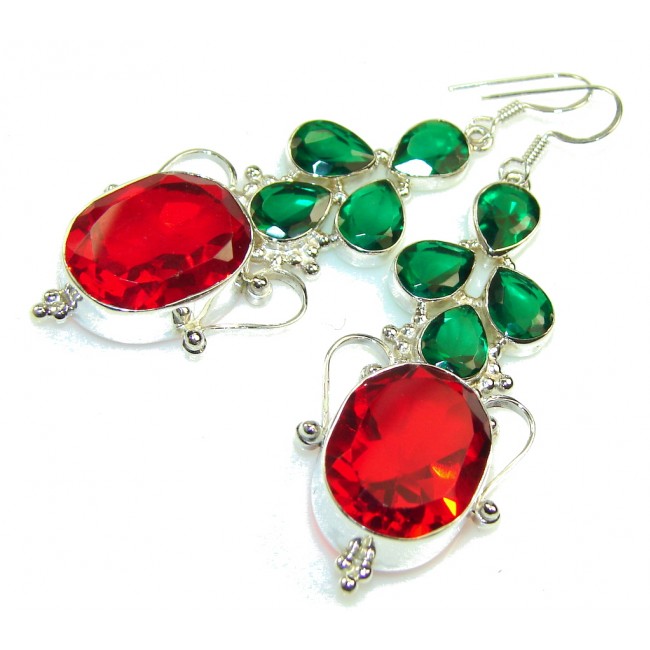 Pale Beauty!! Red & Green Quartz Sterling Silver earrings