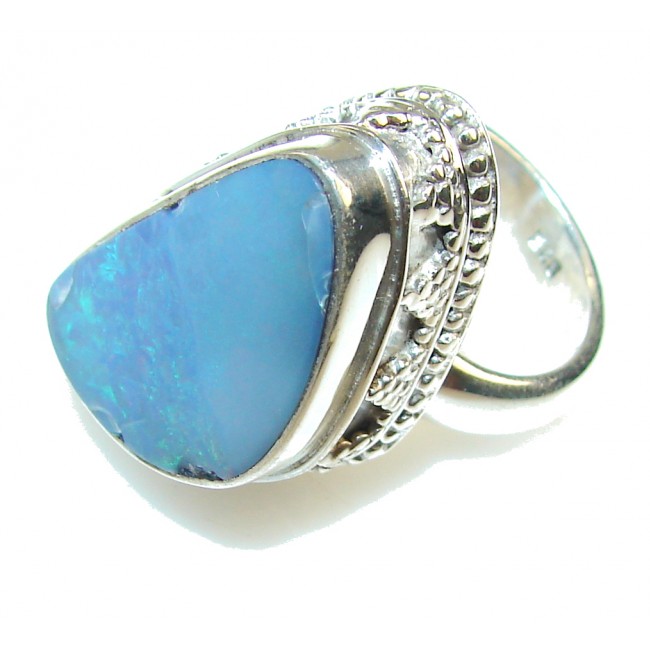 Secret Blue Fire Opal Sterling Silver ring s. 7 1/2