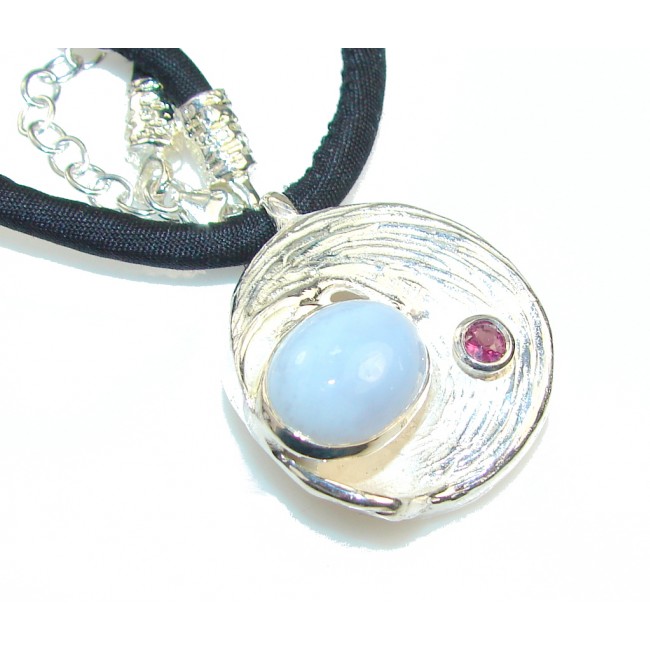 Delicate Italy Made Light Blue Agate Sterling Silver necklace