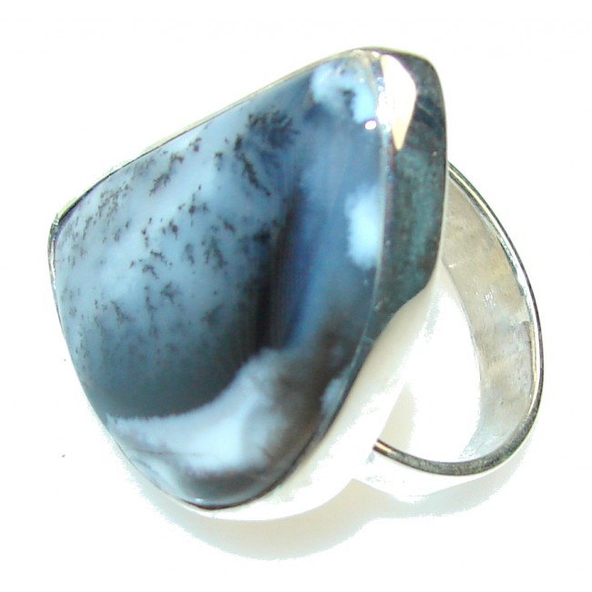 White Heat!! White Dendritic Agate Sterling Silver Ring s. 10