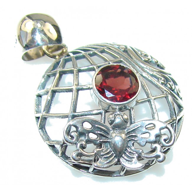 Precious Design!! Red Garnet Quartz Sterling Silver Pendant