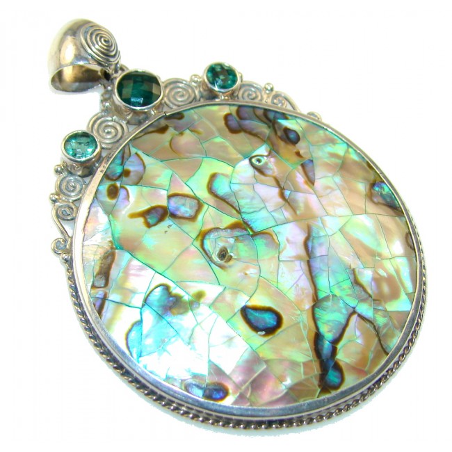 Big! Excellent Rainbow Abalone Sterling Silver Pendant