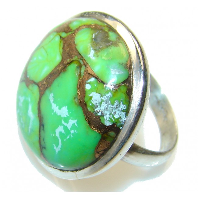 Fresh Green Copper Turquoise Sterling Silver Ring s. 9