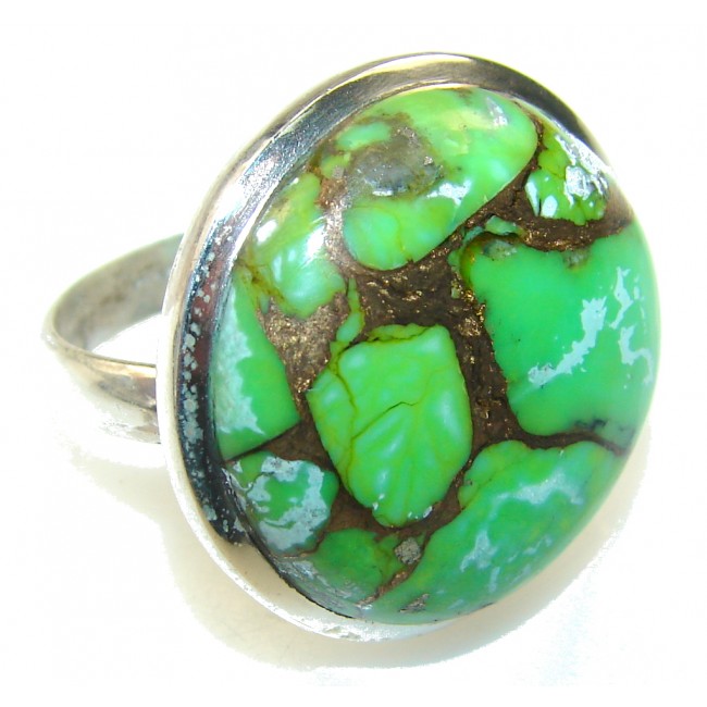 Fresh Green Copper Turquoise Sterling Silver Ring s. 9
