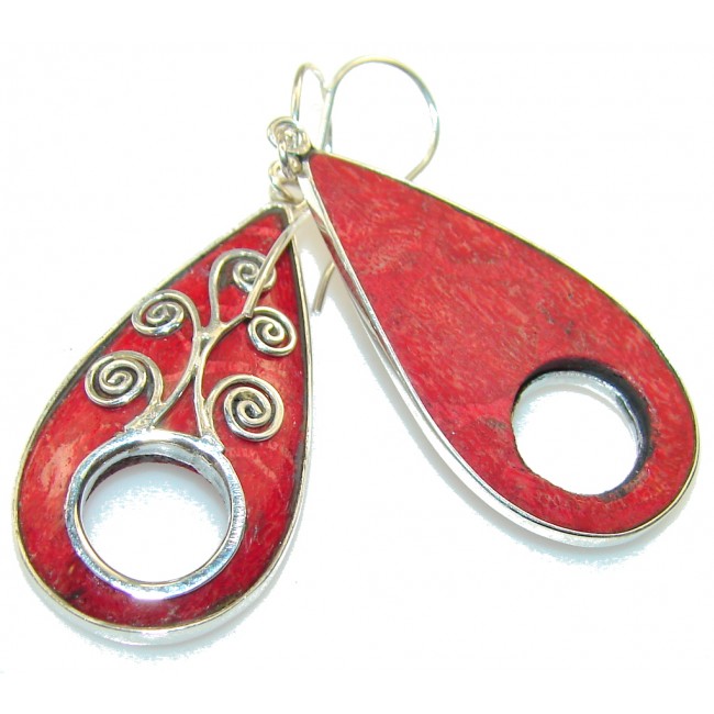 Fashion Red Fossilized Coral Sterling Silver earrings