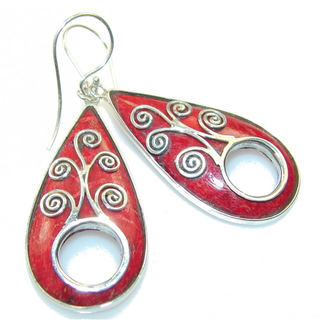 Fashion Red Fossilized Coral Sterling Silver earrings