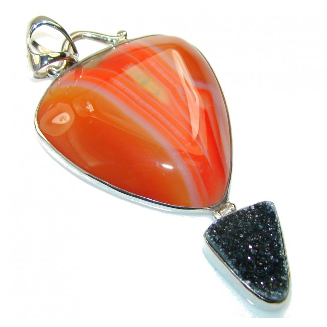 Big Excellent Brown Botswana Agate Sterling Silver Pendant