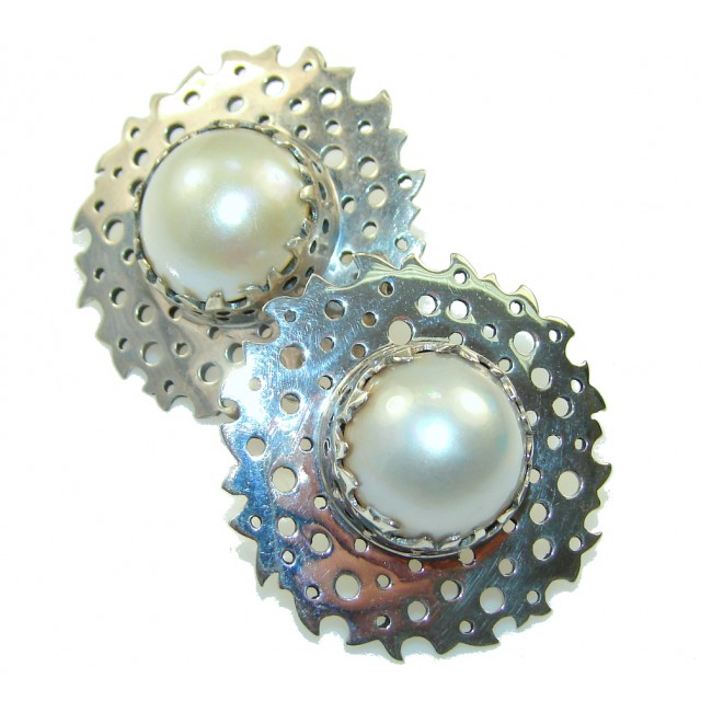 Big! Passion White Fresh Water Pearl Sterling Silver Earrings