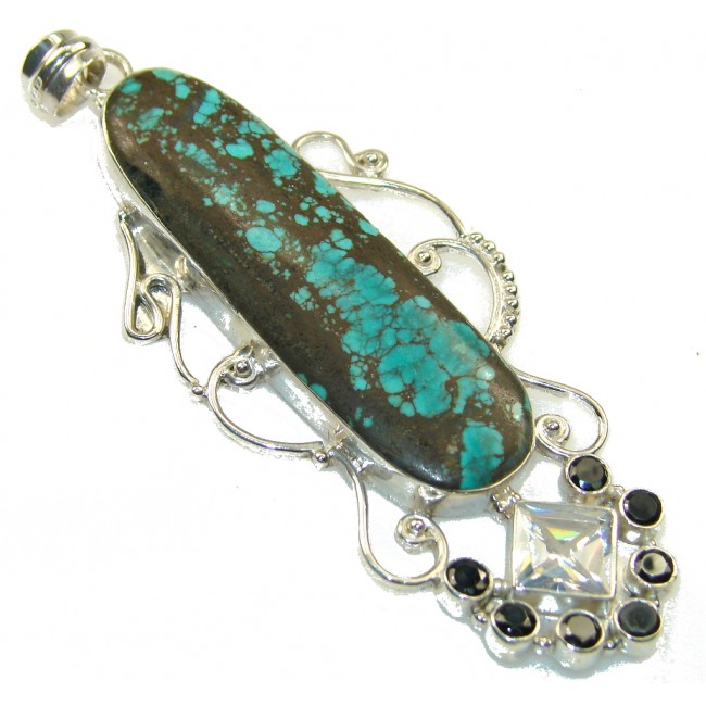Big!! Classic! Blue Turquoise Sterling Silver Pendant