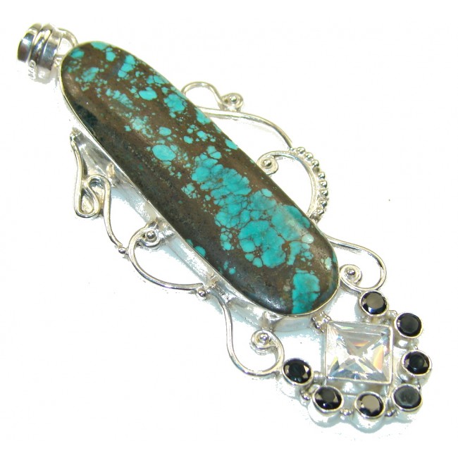 Big!! Classic! Blue Turquoise Sterling Silver Pendant