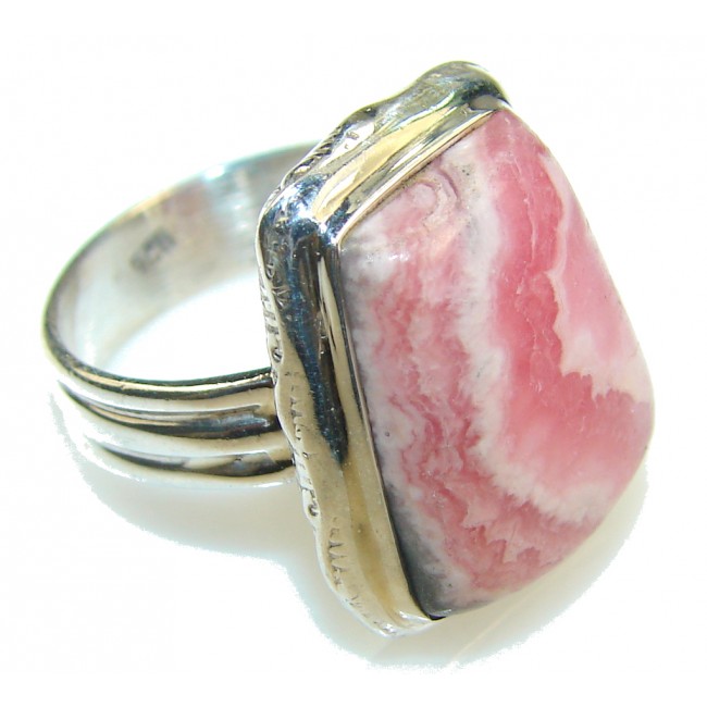 Natural Pink Rhodochrosite Sterling Silver ring s. 8 1/4