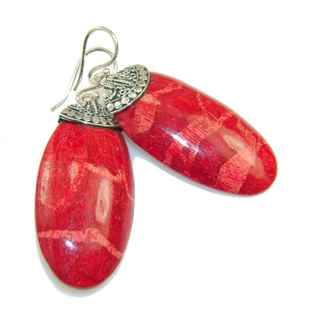 Beautiful!! Red Fossilized Coral Sterling Silver earrings
