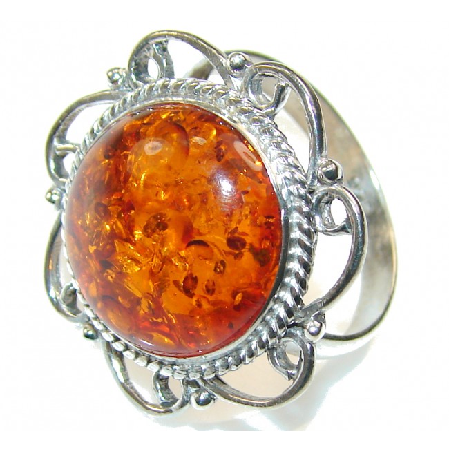 Excellent Brown Amber Sterling Silver Ring s. 10