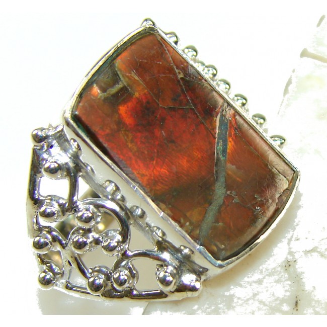 Precious Red Ammolite Sterling Silver ring s. 10
