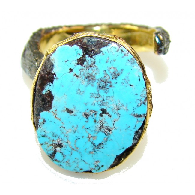 Perfect Gift!! 18ct. Gold Plated, Rhodium Plated Turquoise Sterling Silver Ring s. 8 1/2