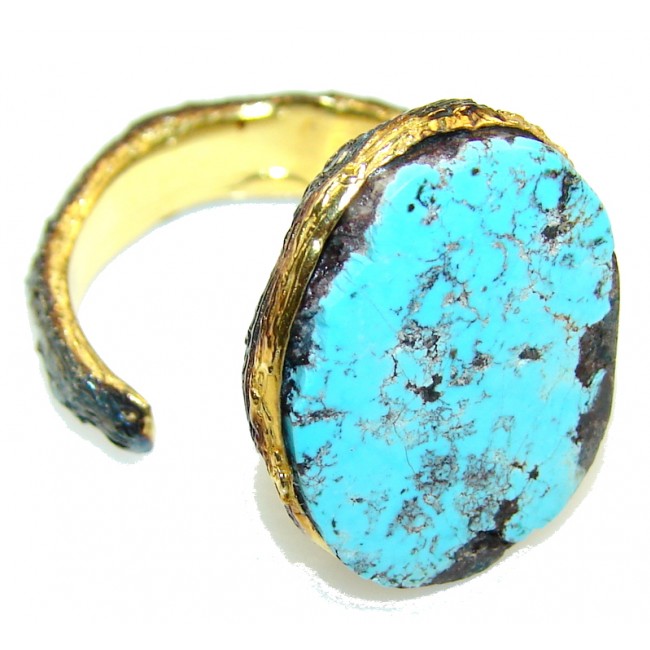 Perfect Gift!! 18ct. Gold Plated, Rhodium Plated Turquoise Sterling Silver Ring s. 8 1/2